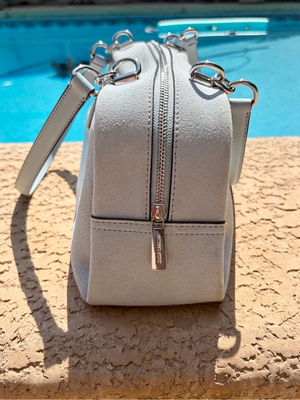 Michael Kors Cecily Medium Suede Shoulder Bag - Pale Ocean - Picture 10 of 12